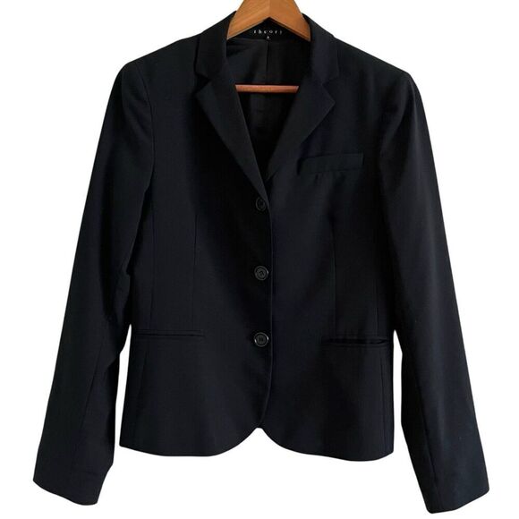 Theory Wool Blend Classic Blazer 8 Black Jacket Academia Business Office Preppy - Picture 11 of 13